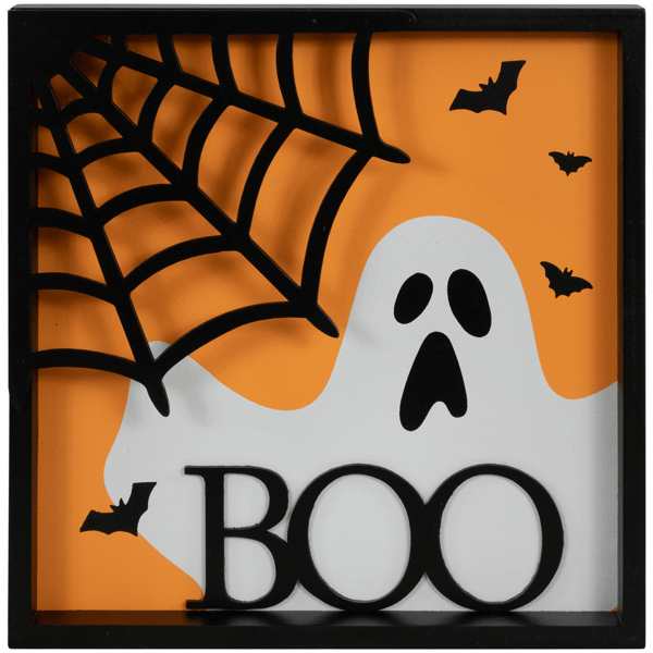 Northlight Framed 3D Ghost & Spider Web Boo Halloween Wall Sign