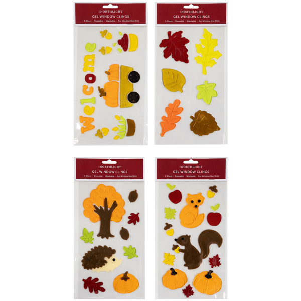 Northlight Set of 4 Double Sided Fall Harvest Gel Window Clings