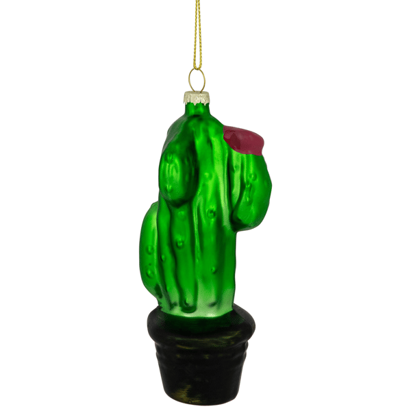 Northlight Green Cactus with Flower Glass Christmas Ornament