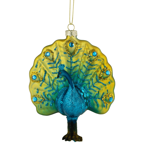 Northlight Yellow & Blue Peacock Glass Christmas Ornament