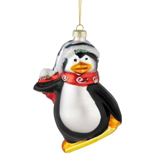 Northlight Snowboarding Penguin Glass Christmas Ornament