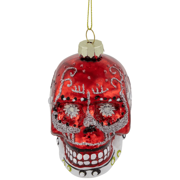 Northlight Day of the Dead Skull Head Glitter Christmas Ornament
