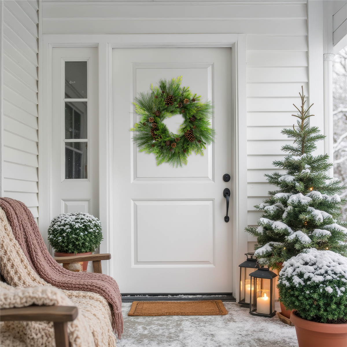 35762357 26 in. Unlit Real Touch Pinecones & Jingle Bells Artificial Christmas Wreath