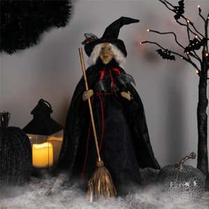 Northlight Dark Witch with Bat & Broom Halloween Figure alternate view