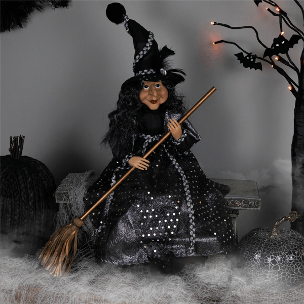 Northlight Witch with Broom Hanging Halloween Decoration alternate view