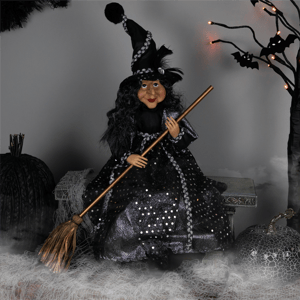 Northlight Witch with Broom Hanging Halloween Decoration alternate view