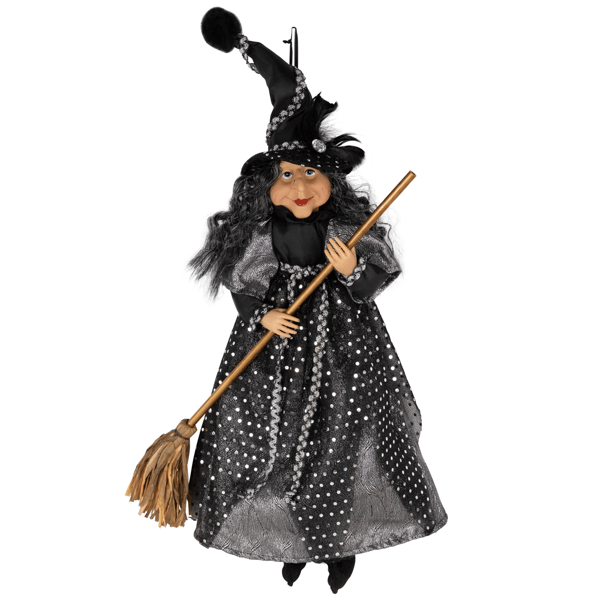 Northlight Witch with Broom Hanging Halloween Decoration
