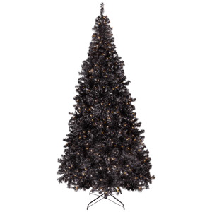 Northlight 9ft. Pre-Lit Black Artificial Tinsel Halloween Tree