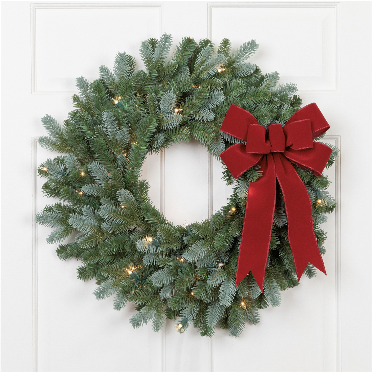 35764736 Pre-Lit Blue Spruce Artificial Christmas Wreath, Clear - 24 in.