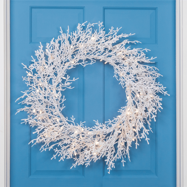 Northlight Pre-Lit LED Warm White Flocked Twig Christmas Wreath