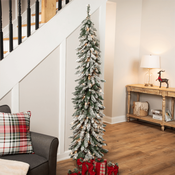 Northlight 6ft. Pre-Lit Pencil Flocked Alpine Christmas Tree