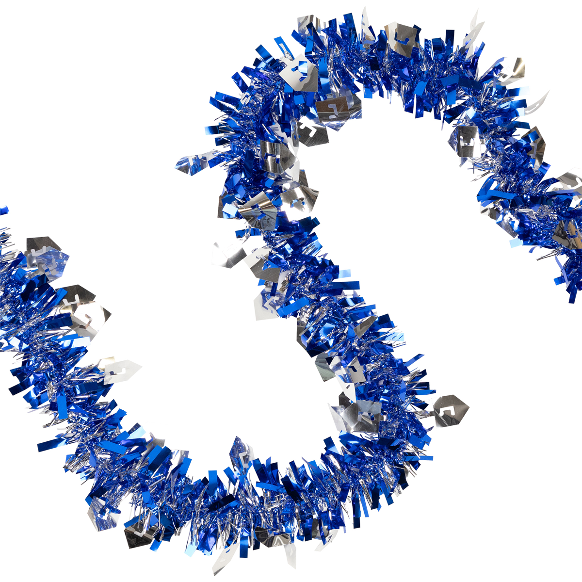 35765674 50 ft. x 3.5 in. Dreidel Hanukkah Tinsel Garland, Blue & Silver - Unlit