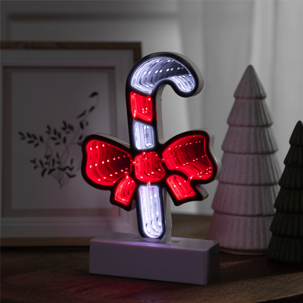 Northlight LED 3D Candy Cane with Bow Christmas Infinity Mirror