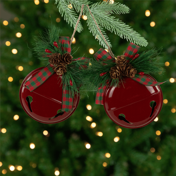 Northlight 2pk. Red Jingle Bells with Bows Christmas Ornaments