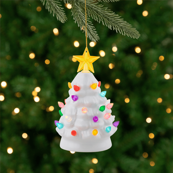 Northlight Mini LED Retro White Christmas Tree with Star Ornament
