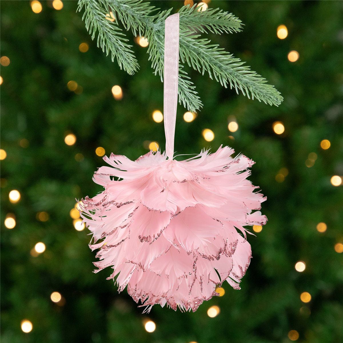 Northlight 6in. Pink Glittered Feathers Christmas Ball Ornament