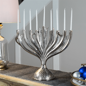 Northlight Textured Tree Branch Textured Metal Hanukkah Menorah