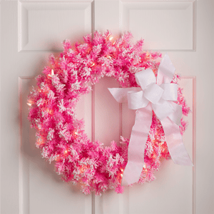 Northlight 24in. Pre-Lit Flocked Pink Pine Christmas Wreath alternate view