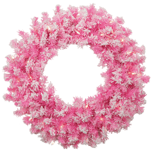 Northlight 24in. Pre-Lit Flocked Pink Pine Christmas Wreath
