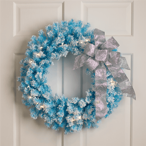 Northlight Pre-Lit Sky Blue Flocked Pine Christmas Wreath alternate view