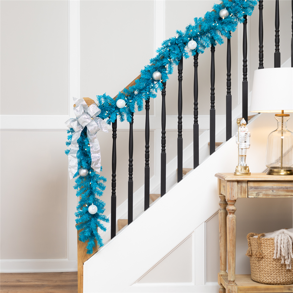 35778374 9 ft. Pre-Lit Artificial Pine Christmas Garland - Turquoise Blue & Clear Lights