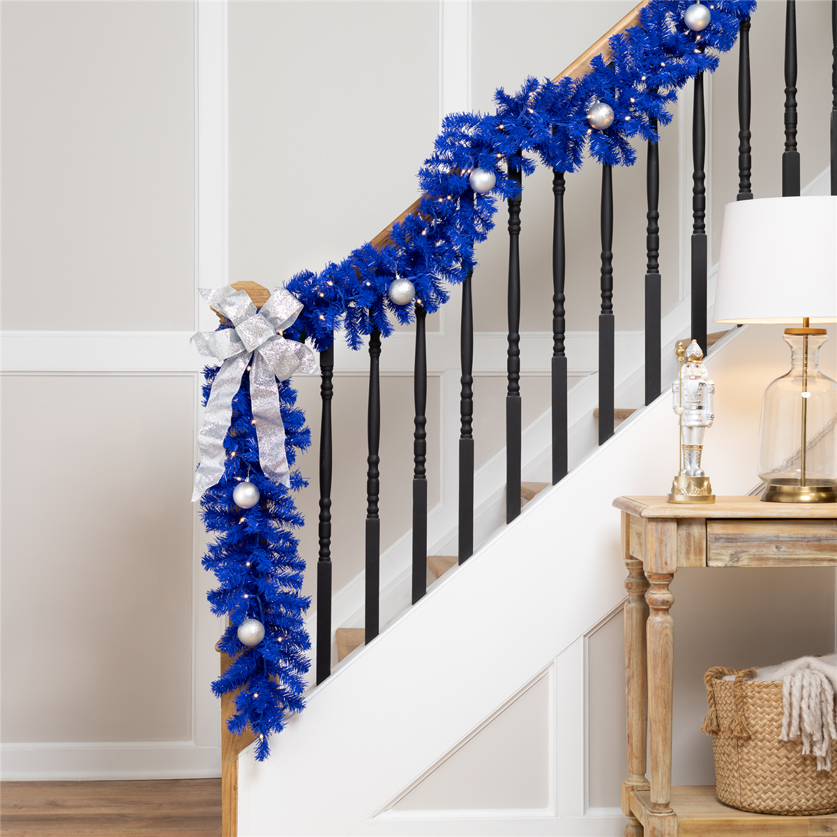 35778379 9 ft. Pre-Lit Artificial Pine Christmas Garland - Royal Blue & Clear Lights