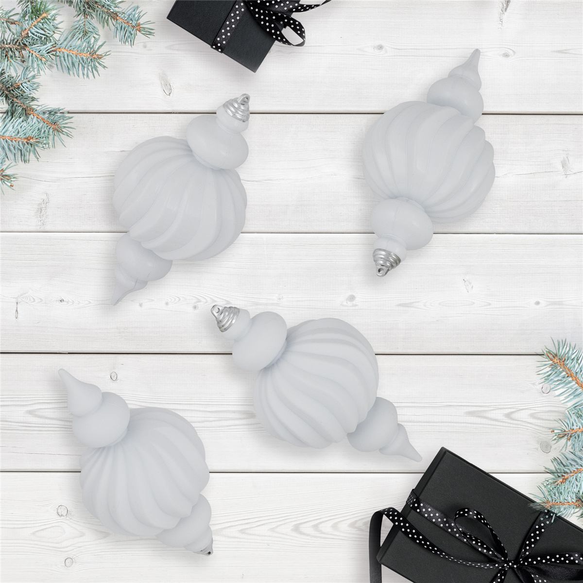 35784563 10 in. Commercial Size Shatterproof Finial Christmas Ornaments - White - Set of 4