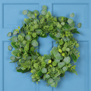 Northlight 24in. Seeded Eucalyptus with Sweet Gum Flowers Wreath alternate view