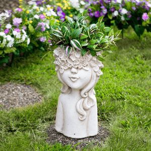 Northlight Lady Head with Flowers Outdoor Garden Planter