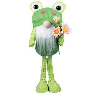 Northlight Standing Gnome with Glittered Frog Hat Spring Decor