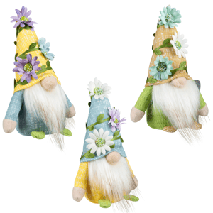 Northlight Mini Plush Gnomes with Floral Spring Hats - Set of 3