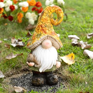 Northlight Fall Gnome in Maple Leaf Mushroom Hat Garden Statue alternate view