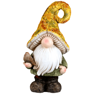 Northlight Fall Gnome in Maple Leaf Mushroom Hat Garden Statue