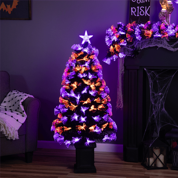 Northlight 4ft. Black Fiber Optic LED Pine Potted Halloween Tree alternate view