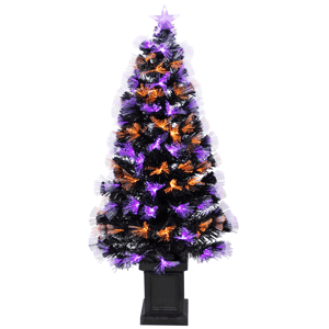 Northlight 4ft. Black Fiber Optic LED Pine Potted Halloween Tree