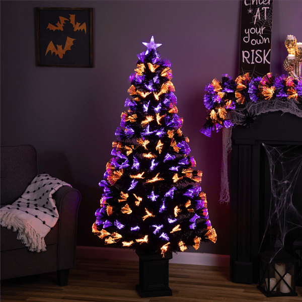 Northlight 5ft. Black Fiber Optic LED Pine Potted Halloween Tree alternate view