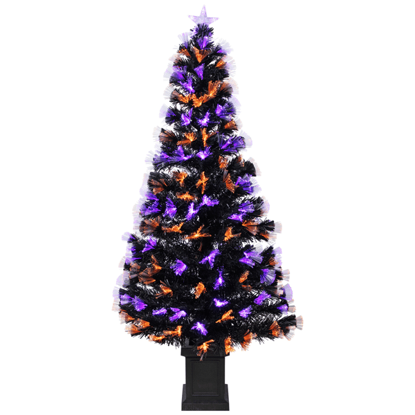 Northlight 5ft. Black Fiber Optic LED Pine Potted Halloween Tree