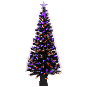 Northlight 6ft. Black Fiber Optic LED Pine Potted Halloween Tree