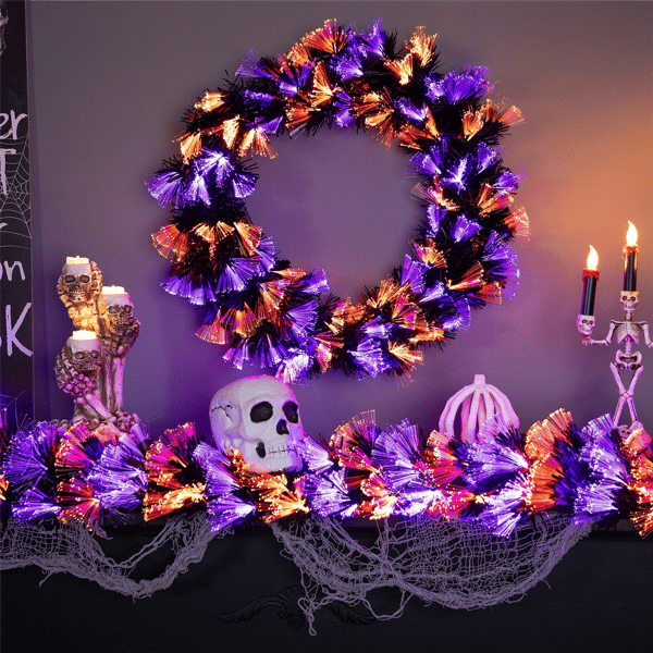 Northlight 24in. Black Fiber Optic Artificial Halloween Wreath alternate view