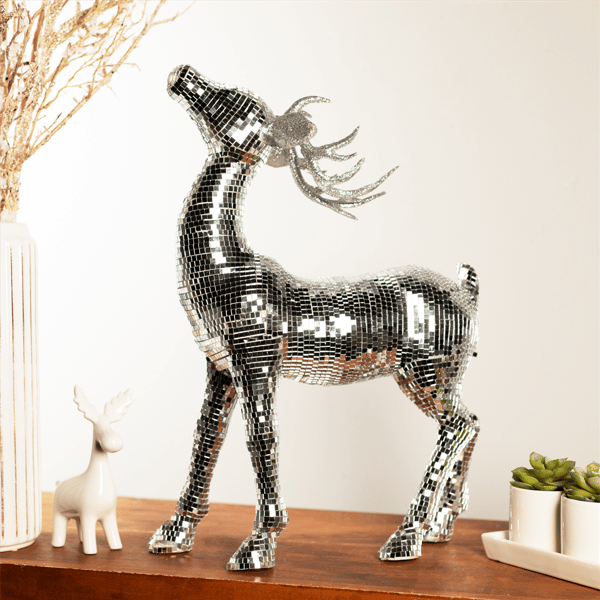 Northlight Mirrored & Glittered Standing Deer Christmas Figure