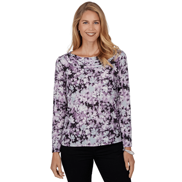 Womens Emaline Lavender Revelry Abstract Floral Blouse