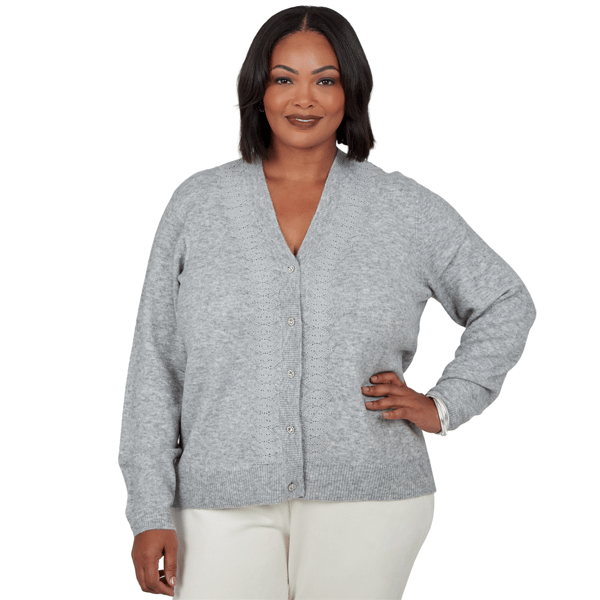 Plus Size Emaline Lavender Revelry V-Neck Lace Detail Cardigan
