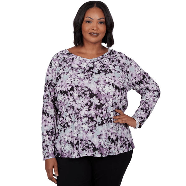 Plus Size Emaline Lavender Revelry Abstract Floral Blouse