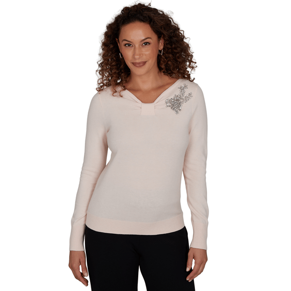 Womens Emaline Soiree Long Sleeve V-Neck Embellished Sweater