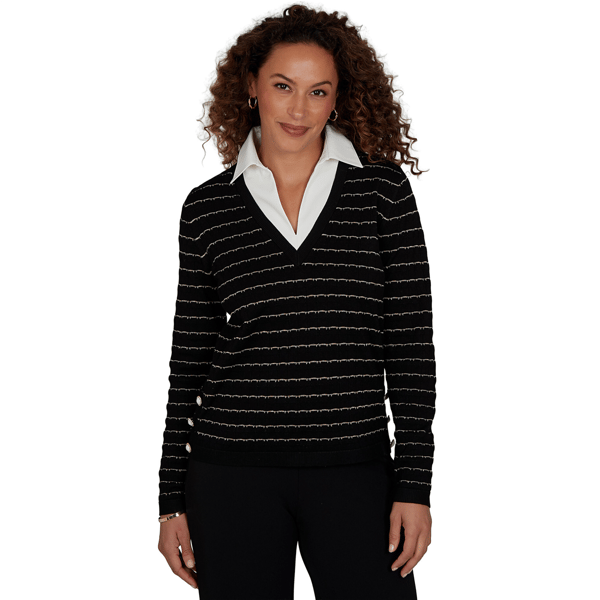 Womens Emaline Soiree Long Sleeve Two-in-One Stripe Sweater