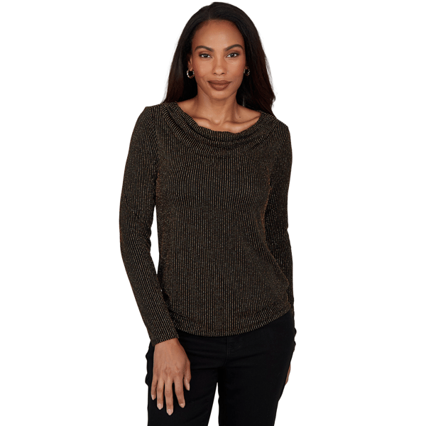 Womens Emaline Soiree Long Sleeve Drape Neck Stripe Blouse