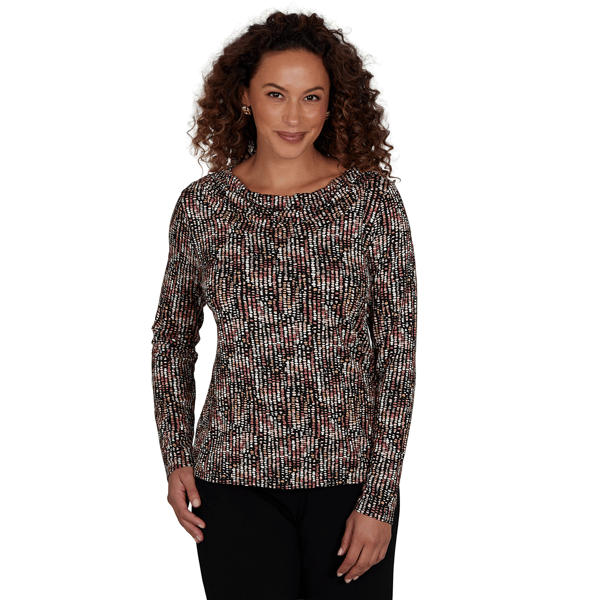 Womens Emaline Soiree Long Sleeve Drape Neck Abstract Blouse