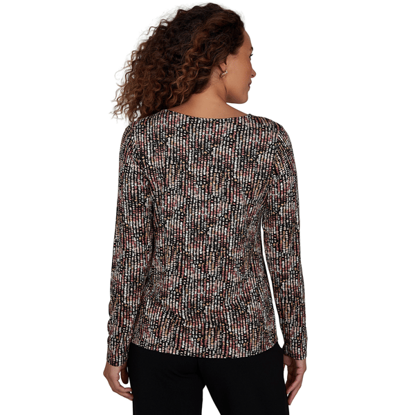 Womens Emaline Soiree Long Sleeve Drape Neck Abstract Blouse alternate view