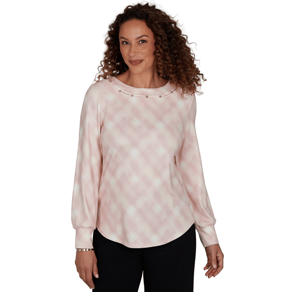 Womens Emaline Soiree Embellished Neck Abstract Plaid Sweater