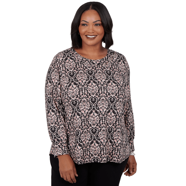 Plus Size Emaline Soiree Long Sleeve Damask Blouse